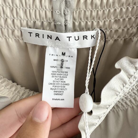 Trina Turk Channel Islands faux leather Pants Tan Medium New With Tags 174039 - Picture 3 of 4